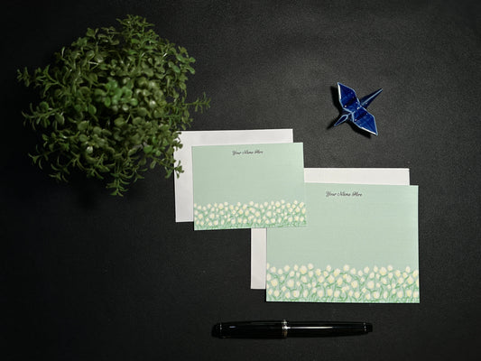Flat Notecard Set - Green Flower Field