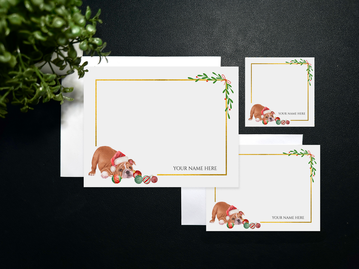 Flat Notecard Set - Holiday - Bulldog