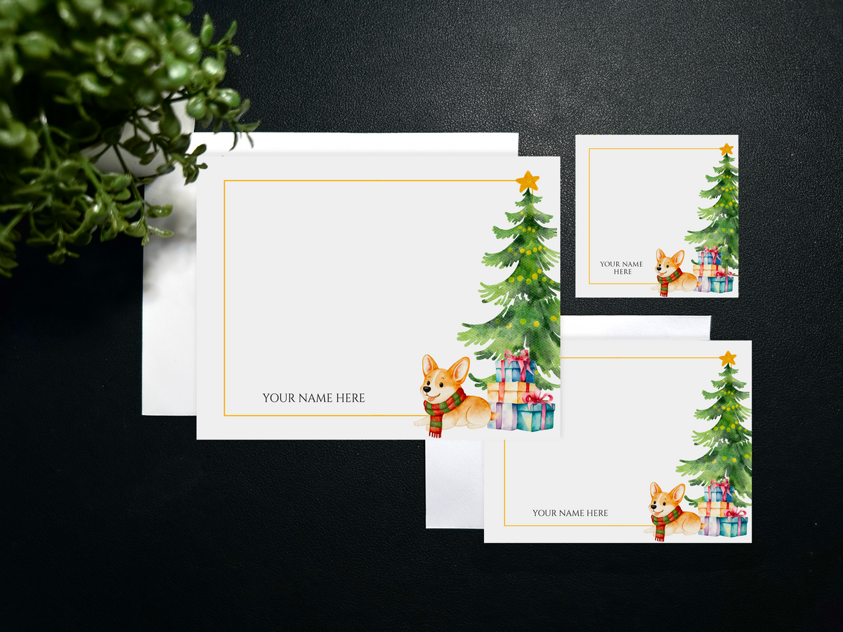 Flat Notecard Set - Holiday - Corgi