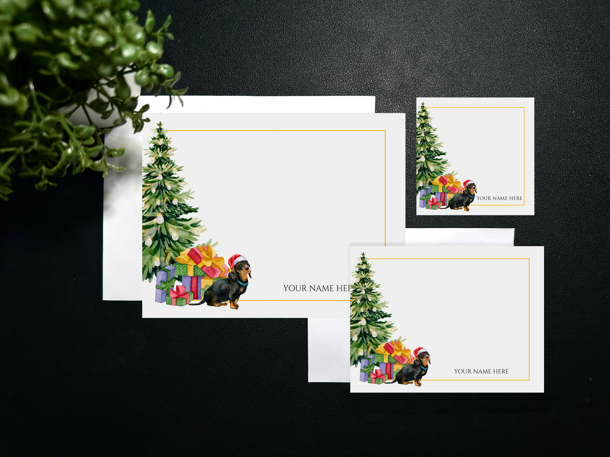 Flat Notecard Set - Holiday - Dachshund