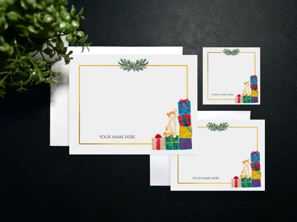 Flat Notecard Set - Holiday - Ginger & White Cat