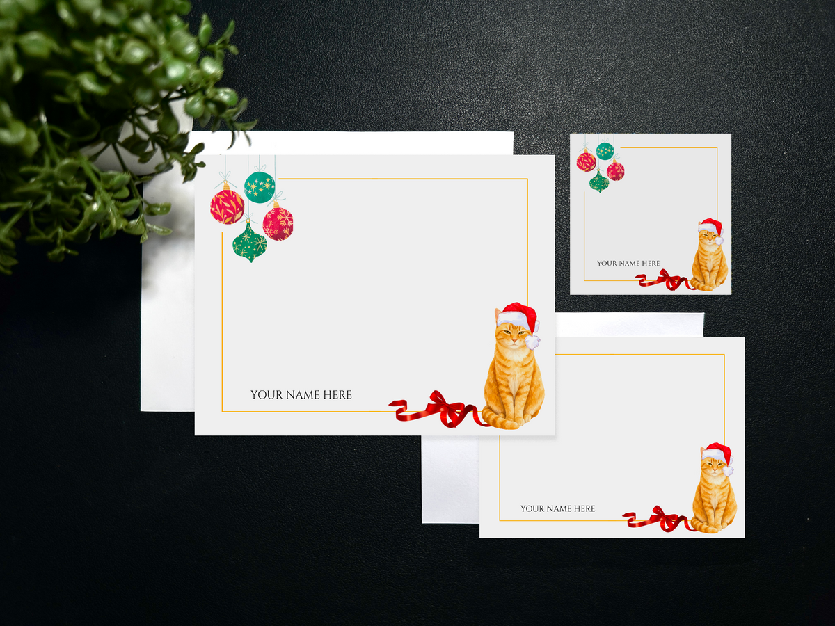 Flat Notecard Set - Holiday - Orange Tabby