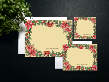 Flat Notecard Set - Poinsettia 2