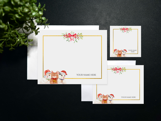 Flat Notecard Set - Holiday - Puspins