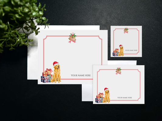 Flat Notecard Set - Holiday - Golden Retriever