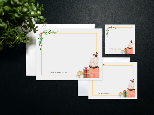 Flat Notecard Set - Holiday - Siamese
