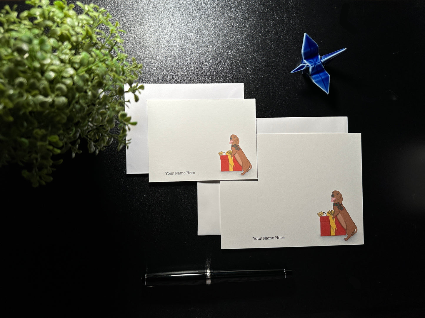 Flat Notecard Set - Holiday Doxie