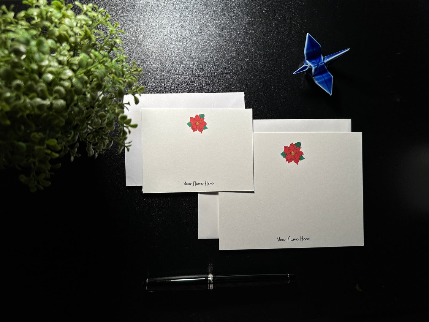 Flat Notecard Set - Poinsettia