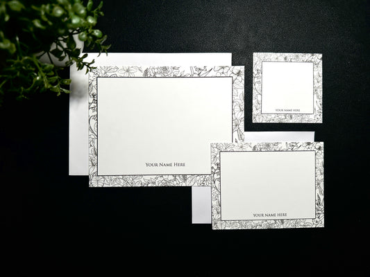 Flat Notecard Set - Monoline Flowers