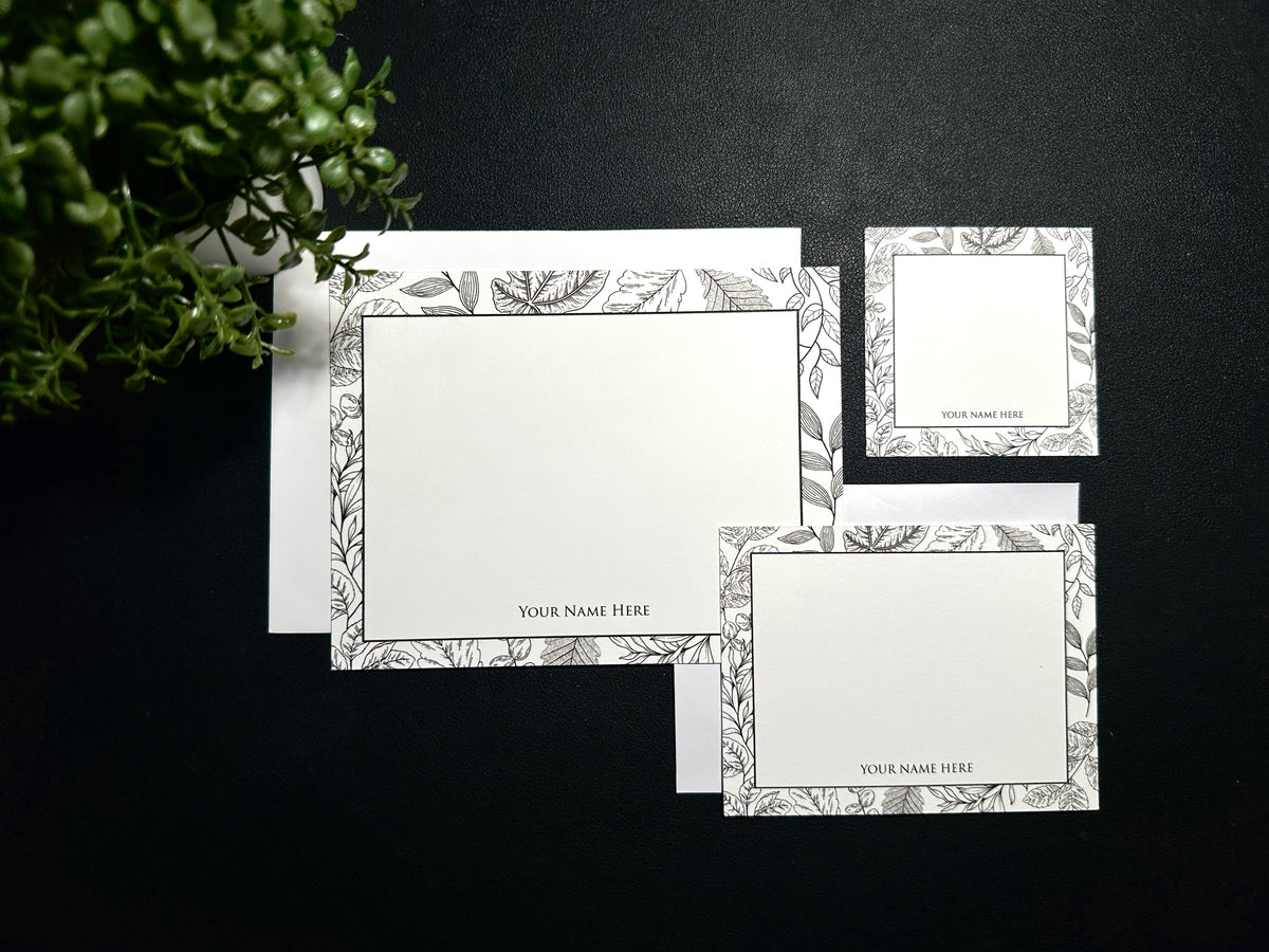 Flat Notecard Set - Monoline Leaves
