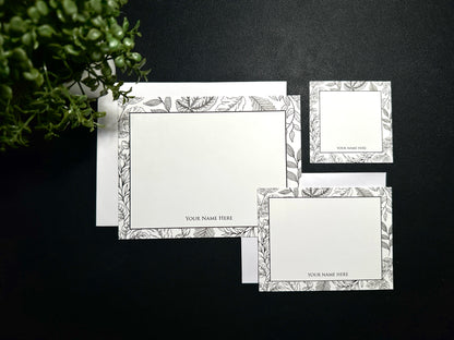 Flat Notecard Set - Monoline Leaves