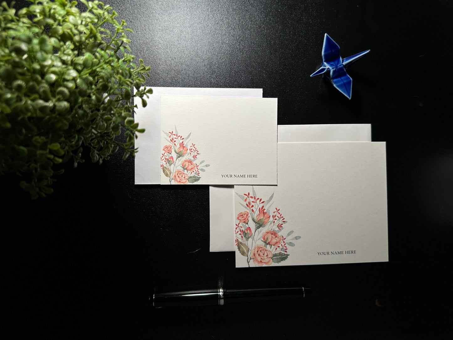 Flat Notecard Set - Roses