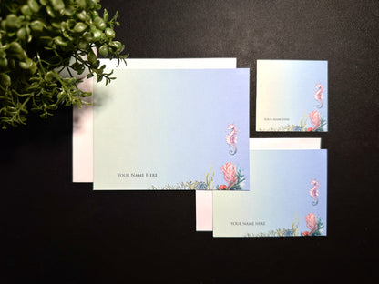 Flat Notecard Set - Under the Sea - Seahorse