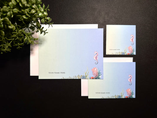 Flat Notecard Set - Under the Sea - Seahorse