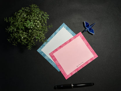 Flat Notecard Set - White Line Flora (Fuchsia & Teal)