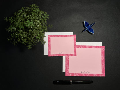 Flat Notecard Set - White Line Flora (Fuchsia & Teal)