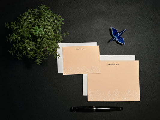 Flat Notecard Set - White Line Flora (Orange)