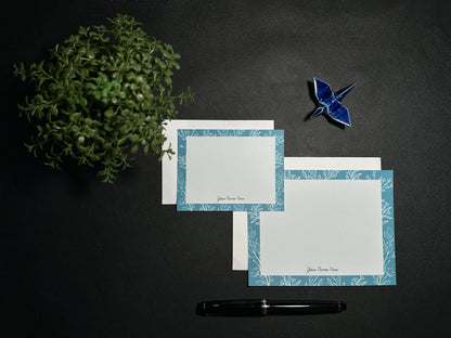 Flat Notecard Set - White Line Flora (Fuchsia & Teal)